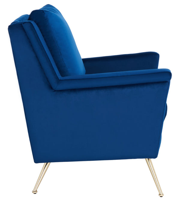 Safavieh Cerise Mid Century Arm Chair - Luxurious Navy Velvet With Gold Legs For Modern Living Spaces & Style ACH5100A