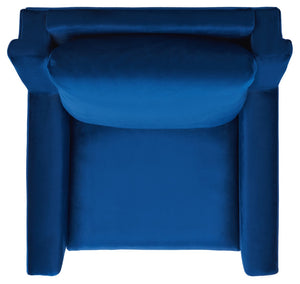 Safavieh Cerise Mid Century Arm Chair - Luxurious Navy Velvet With Gold Legs For Modern Living Spaces & Style ACH5100A