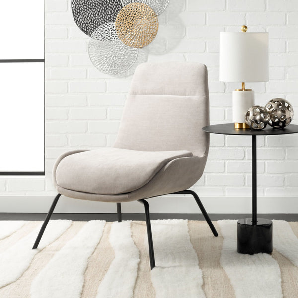 Safavieh Bridger Mid-Century Modern Accent Chair In Light Grey Velvet With Stylish Black Metal Legs ACH5103A