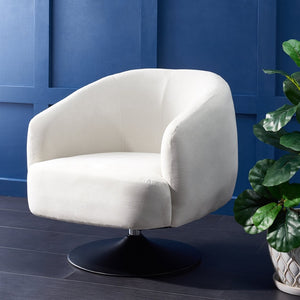 Safavieh Ezro Upholstered Accent Chair - Chic Modern Barrel Design With Swivel Base For Stylish Comfort Cream / Black ACH5105A
