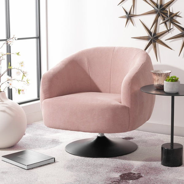 Safavieh Ezro Upholstered Accent Chair - Chic Modern Barrel Design With Swivel Base For Stylish Comfort Blush / Black ACH5105C