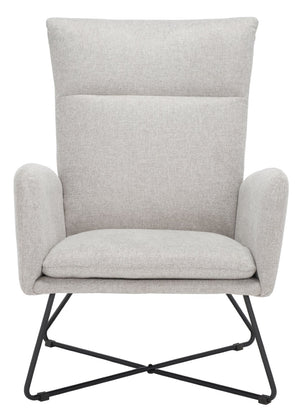Safavieh Coleman Mid-Century Armchair - Plush Light Grey Velvet With Tufted Back & Sleek Black Hairpin Legs ACH5106A