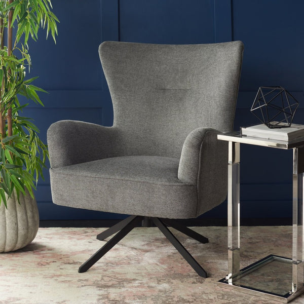 Safavieh Geonna Upholstered Arm Chair - Luxurious Velvet Wingback Design With Swivel Base For Modern Comfort Medium Grey / Black ACH5107A