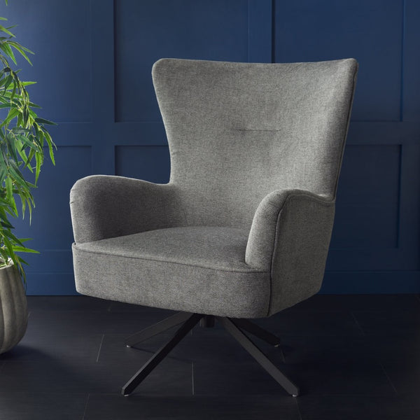 Safavieh Geonna Upholstered Arm Chair - Luxurious Velvet Wingback Design With Swivel Base For Modern Comfort Medium Grey / Black ACH5107A