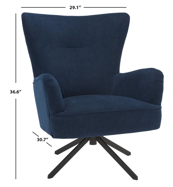 Safavieh Geonna Upholstered Arm Chair - Luxurious Velvet Wingback Design With Swivel Base For Modern Comfort Navy / Black ACH5107B