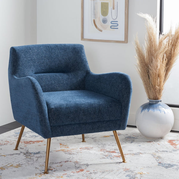 Safavieh Tilbrook Armchair - Luxurious Mid-Century Modern Design With Plush Comfort And Elegant Accents Navy / Gold ACH5203A