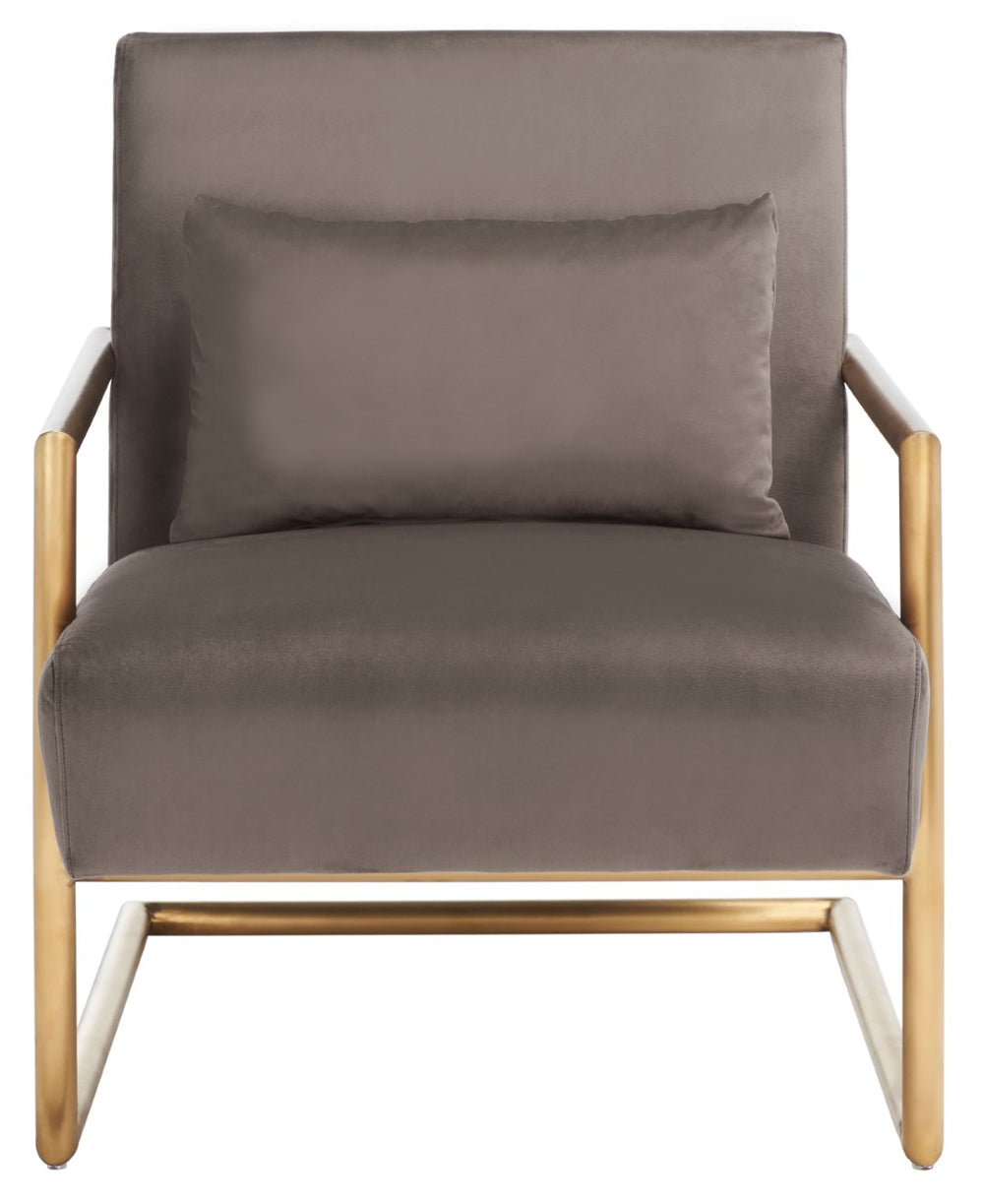 Safavieh Konomi Arm Chair - Elegant Dark Taupe Velvet With Gold Metal Frame, Modern Glam Minimalist Accent Seat ACH5204A