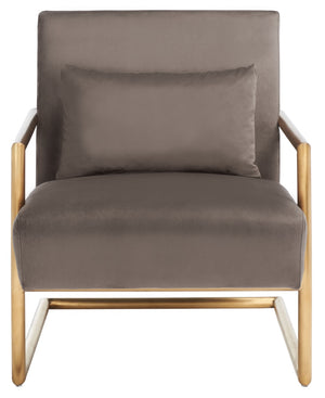 Safavieh Konomi Arm Chair - Elegant Dark Taupe Velvet With Gold Metal Frame, Modern Glam Minimalist Accent Seat ACH5204A