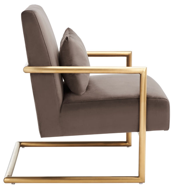 Safavieh Konomi Arm Chair - Elegant Dark Taupe Velvet With Gold Metal Frame, Modern Glam Minimalist Accent Seat ACH5204A