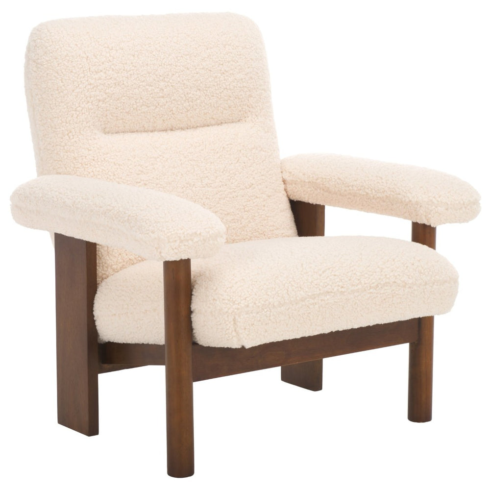 Safavieh Attwell Cozy Accent Chair With Plush Upholstery And Solid Wood Frame, Perfect For Modern Interiors Cream Faux Shearling / Brown ACH5207A