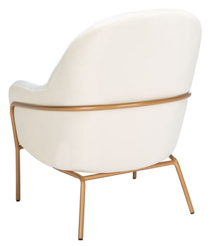 Safavieh Eleazer Luxurious Velvet Accent Chair With Shell-Inspired Design For Sophisticated Living Spaces Cream Velvet/Gold ACH6202A