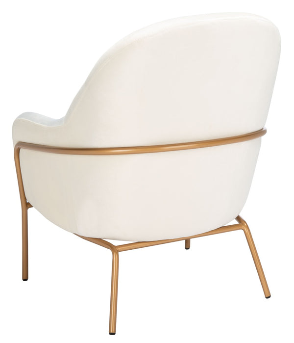Safavieh Eleazer Luxurious Velvet Accent Chair With Shell-Inspired Design For Sophisticated Living Spaces Cream Velvet/Gold ACH6202A