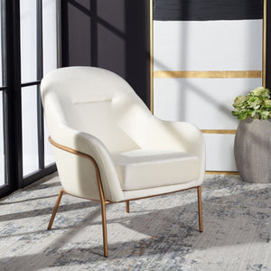 Safavieh Eleazer Luxurious Velvet Accent Chair With Shell-Inspired Design For Sophisticated Living Spaces Cream Velvet/Gold ACH6202A