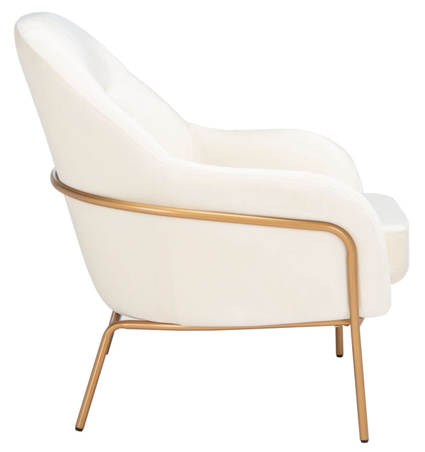 Safavieh Eleazer Luxurious Velvet Accent Chair With Shell-Inspired Design For Sophisticated Living Spaces Cream Velvet/Gold ACH6202A