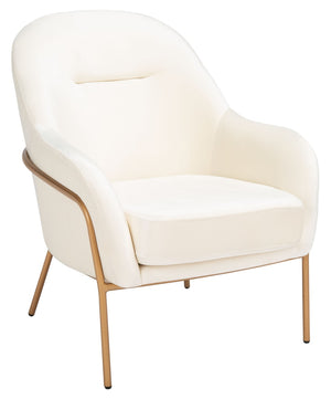 Safavieh Eleazer Luxurious Velvet Accent Chair With Shell-Inspired Design For Sophisticated Living Spaces Cream Velvet/Gold ACH6202A