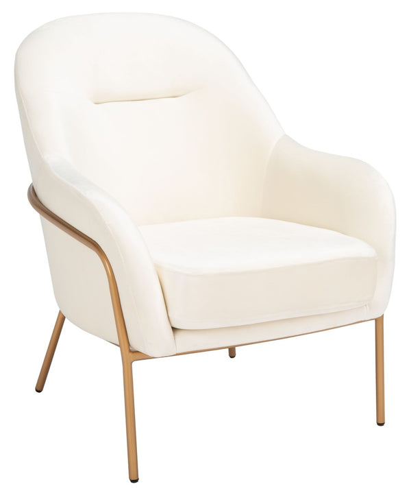 Safavieh Eleazer Luxurious Velvet Accent Chair With Shell-Inspired Design For Sophisticated Living Spaces Cream Velvet/Gold ACH6202A