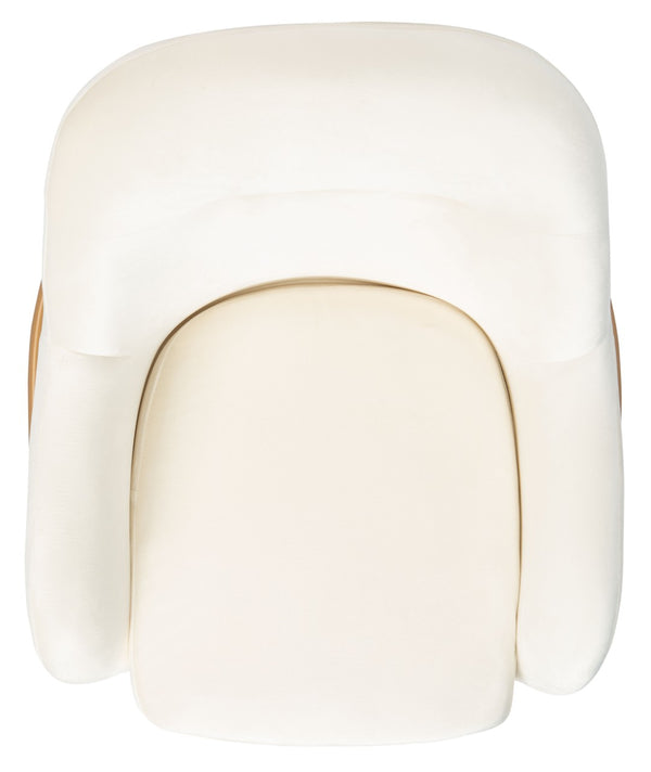 Safavieh Eleazer Luxurious Velvet Accent Chair With Shell-Inspired Design For Sophisticated Living Spaces Cream Velvet/Gold ACH6202A
