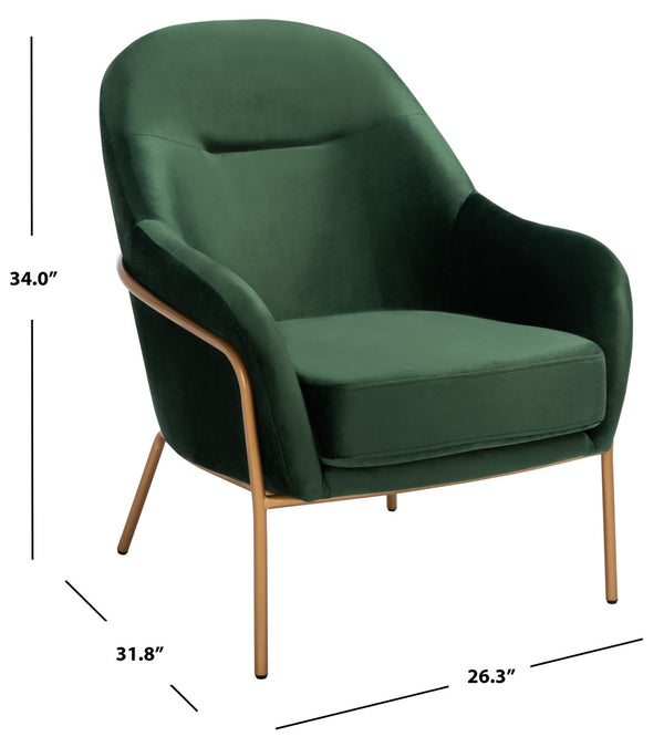 Safavieh Eleazer Velvet Accent Chair - Luxurious Comfort With Modern Shell Design And Shimmering Gold Frame Malachite Green Velvet/Gold ACH6202B