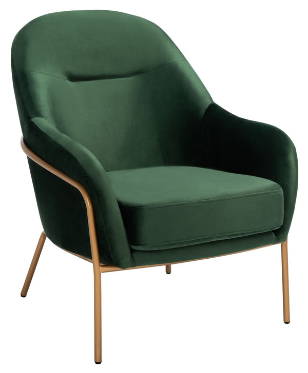 Safavieh Eleazer Velvet Accent Chair - Luxurious Comfort With Modern Shell Design And Shimmering Gold Frame Malachite Green Velvet/Gold ACH6202B