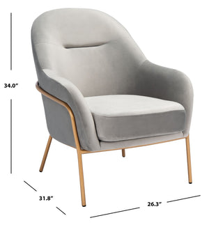 Safavieh Eleazer Luxurious Velvet Accent Chair With Shell-Inspired Design For Sophisticated Living Spaces Grey Velvet/Gold ACH6202D