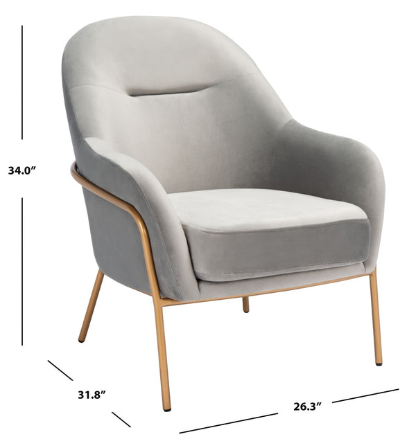 Safavieh Eleazer Luxurious Velvet Accent Chair With Shell-Inspired Design For Sophisticated Living Spaces Grey Velvet/Gold ACH6202D