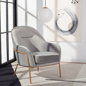 Safavieh Eleazer Luxurious Velvet Accent Chair With Shell-Inspired Design For Sophisticated Living Spaces Grey Velvet/Gold ACH6202D