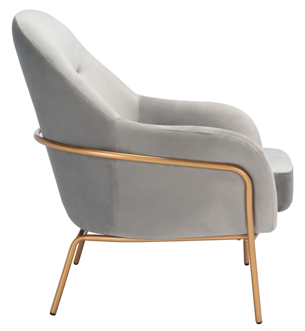 Safavieh Eleazer Luxurious Velvet Accent Chair With Shell-Inspired Design For Sophisticated Living Spaces Grey Velvet/Gold ACH6202D