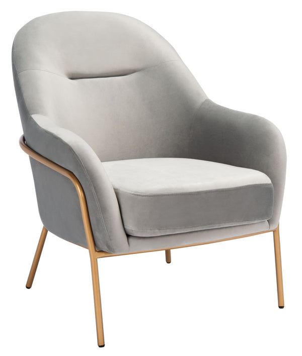 Safavieh Eleazer Luxurious Velvet Accent Chair With Shell-Inspired Design For Sophisticated Living Spaces Grey Velvet/Gold ACH6202D