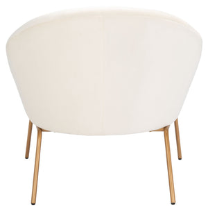 Safavieh Mandi Glamorous Mid-Century Modern Accent Chair With Plush Upholstery For Stylish Living Spaces Cream Velvet/Gold ACH6204A