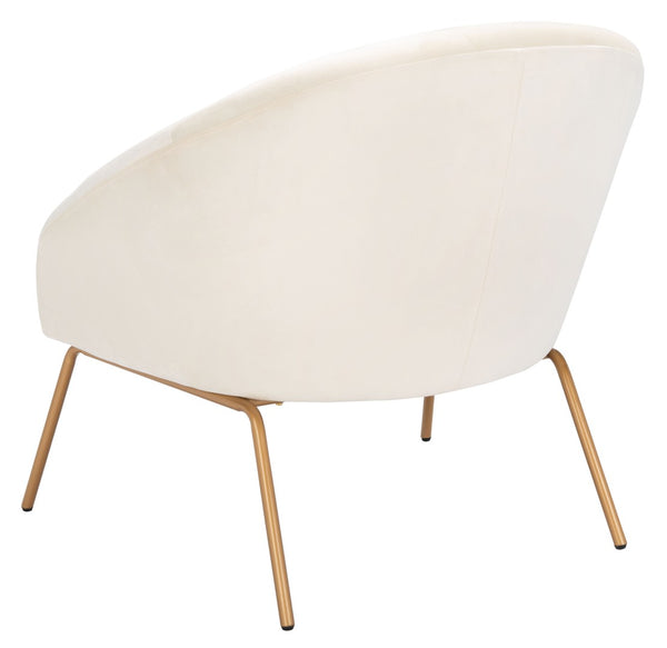 Safavieh Mandi Glamorous Mid-Century Modern Accent Chair With Plush Upholstery For Stylish Living Spaces Cream Velvet/Gold ACH6204A