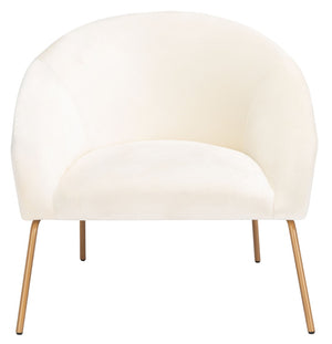 Safavieh Mandi Glamorous Mid-Century Modern Accent Chair With Plush Upholstery For Stylish Living Spaces Cream Velvet/Gold ACH6204A