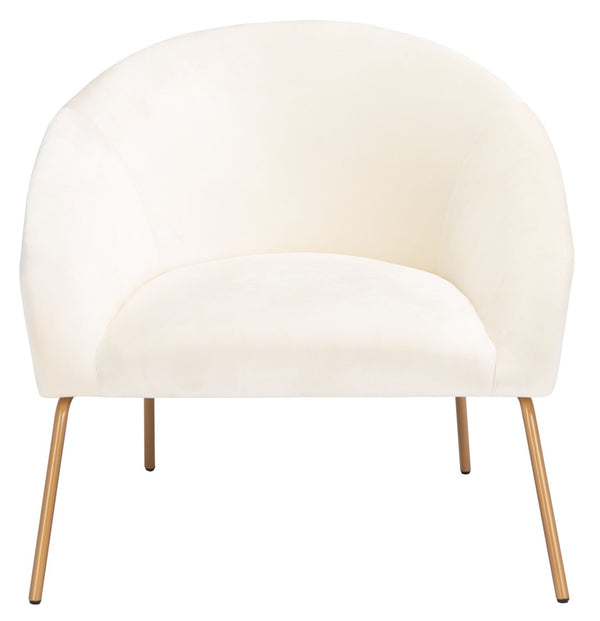 Safavieh Mandi Glamorous Mid-Century Modern Accent Chair With Plush Upholstery For Stylish Living Spaces Cream Velvet/Gold ACH6204A