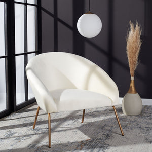 Safavieh Mandi Glamorous Mid-Century Modern Accent Chair With Plush Upholstery For Stylish Living Spaces Cream Velvet/Gold ACH6204A