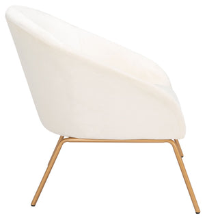Safavieh Mandi Glamorous Mid-Century Modern Accent Chair With Plush Upholstery For Stylish Living Spaces Cream Velvet/Gold ACH6204A