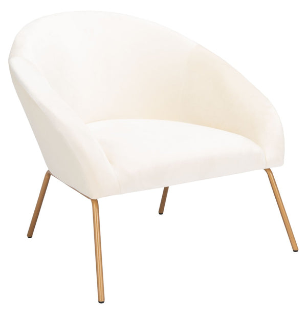 Safavieh Mandi Glamorous Mid-Century Modern Accent Chair With Plush Upholstery For Stylish Living Spaces Cream Velvet/Gold ACH6204A