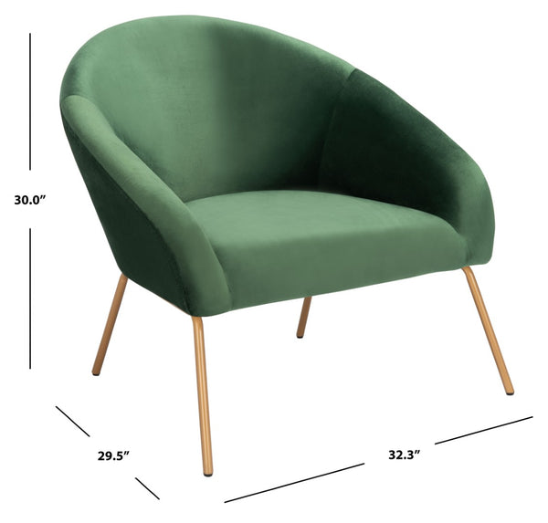 Safavieh Mandi Glamorous Mid-Century Velvet Accent Chair In Malachite Green With Gold Legs For Any Space ACH6204B