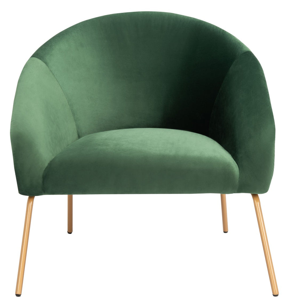 Safavieh Mandi Glamorous Mid-Century Velvet Accent Chair In Malachite Green With Gold Legs For Any Space ACH6204B