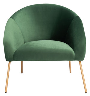 Safavieh Mandi Glamorous Mid-Century Velvet Accent Chair In Malachite Green With Gold Legs For Any Space ACH6204B