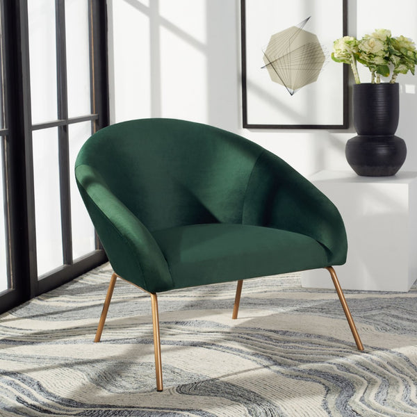 Safavieh Mandi Glamorous Mid-Century Velvet Accent Chair In Malachite Green With Gold Legs For Any Space ACH6204B