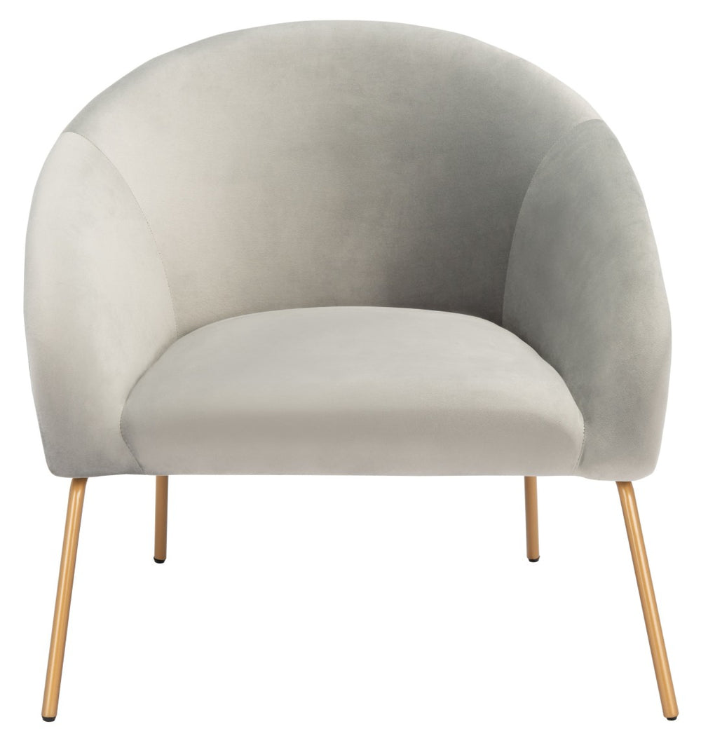 Safavieh Mandi Glamorous Mid-Century Modern Accent Chair With Plush Upholstery For Stylish Living Spaces Grey Velvet/Gold ACH6204C