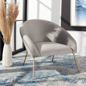 Safavieh Mandi Glamorous Mid-Century Modern Accent Chair With Plush Upholstery For Stylish Living Spaces Grey Velvet/Gold ACH6204C