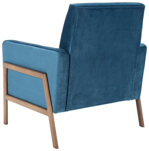 Safavieh Roald Sofa Accent Chair - Elegant Mid-Century Design With Glamorous Upholstery For Any Space Blue Velvet/Antique Coffee ACH6209A