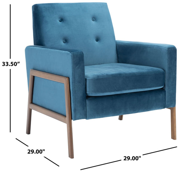 Safavieh Roald Sofa Accent Chair - Elegant Mid-Century Design With Glamorous Upholstery For Any Space Blue Velvet/Antique Coffee ACH6209A