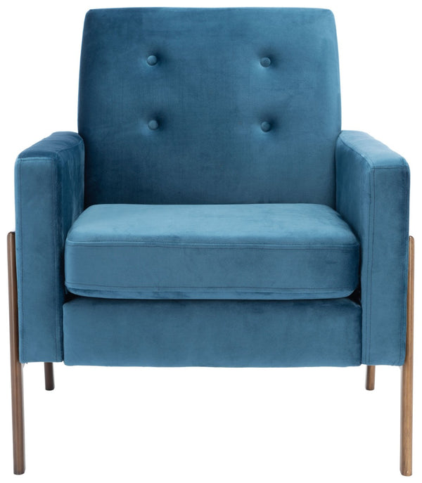Safavieh Roald Sofa Accent Chair - Elegant Mid-Century Design With Glamorous Upholstery For Any Space Blue Velvet/Antique Coffee ACH6209A