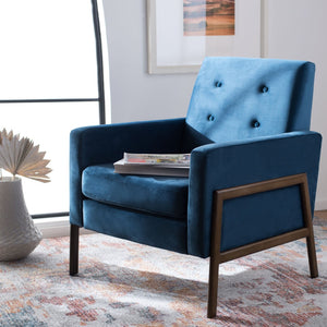 Safavieh Roald Sofa Accent Chair - Elegant Mid-Century Design With Glamorous Upholstery For Any Space Blue Velvet/Antique Coffee ACH6209A