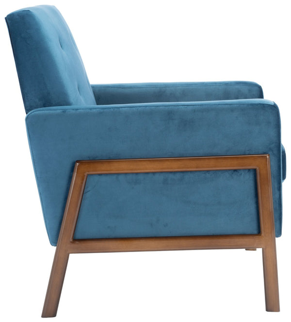 Safavieh Roald Sofa Accent Chair - Elegant Mid-Century Design With Glamorous Upholstery For Any Space Blue Velvet/Antique Coffee ACH6209A