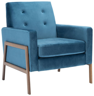 Safavieh Roald Sofa Accent Chair - Elegant Mid-Century Design With Glamorous Upholstery For Any Space Blue Velvet/Antique Coffee ACH6209A