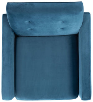 Safavieh Roald Sofa Accent Chair - Elegant Mid-Century Design With Glamorous Upholstery For Any Space Blue Velvet/Antique Coffee ACH6209A