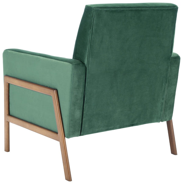 Safavieh Roald Sofa Accent Chair - Elegant Mid-Century Design With Glamorous Upholstery For Any Space Malachite Green Velvet/Antique Coffee ACH6209B