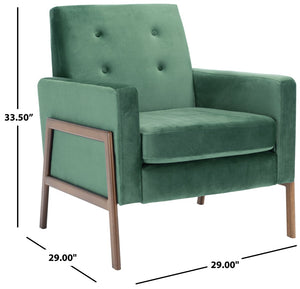 Safavieh Roald Sofa Accent Chair - Elegant Mid-Century Design With Glamorous Upholstery For Any Space Malachite Green Velvet/Antique Coffee ACH6209B